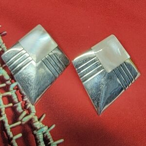 Vintage Navajo Angeline Miller Silver and Mother of Pearl Earrings